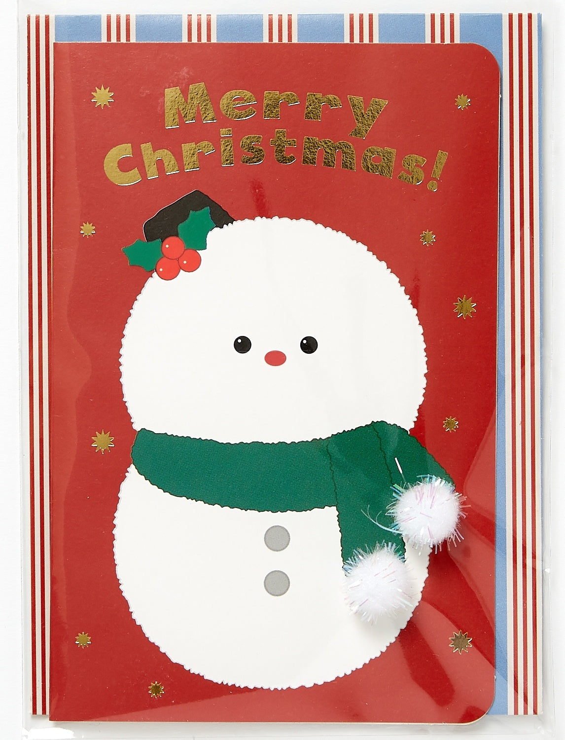 CHRISTMAS CARD FLUFFY SNOWMAN POM-POM