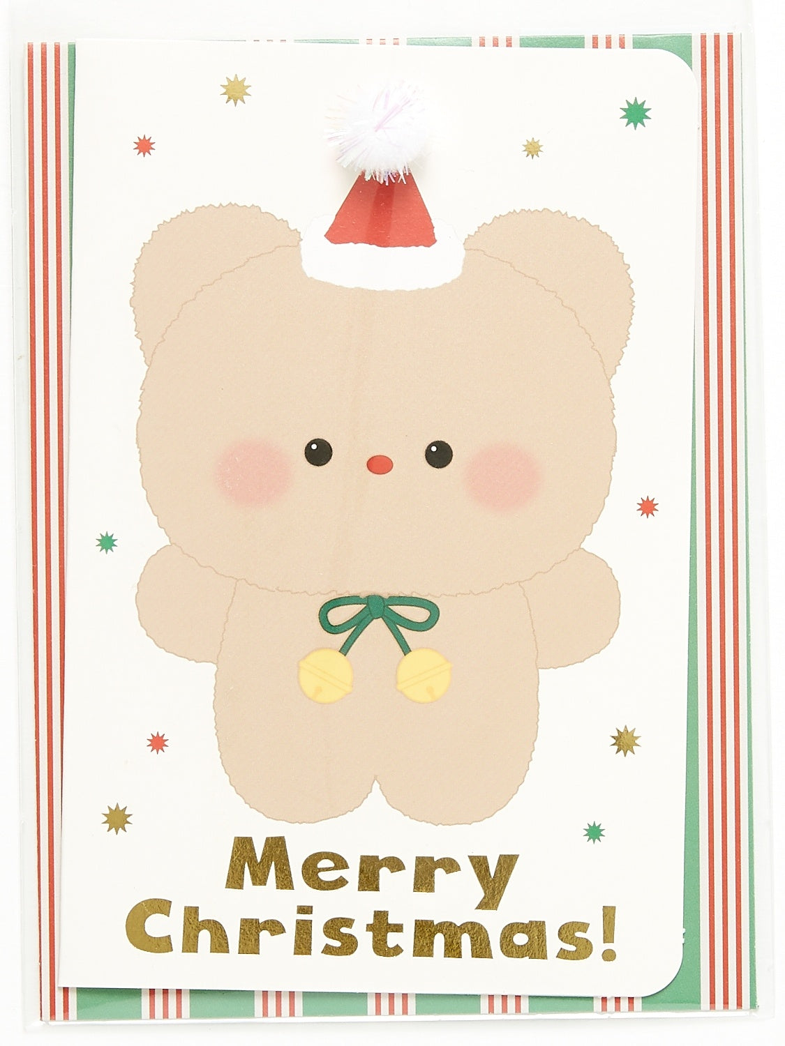 CHRISTMAS CARD FLUFFY BEAR POM-POM