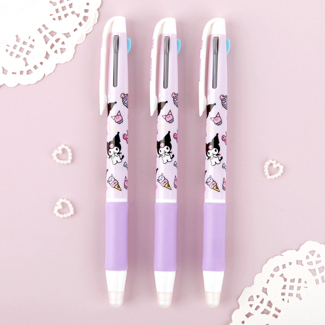 Sanrio Erasable 3-Color Ballpoint Pen - Kuromi