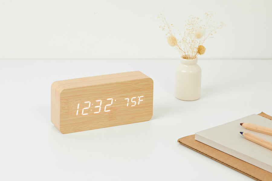 Digital Bamboo Wooden Desk Clock (Large)