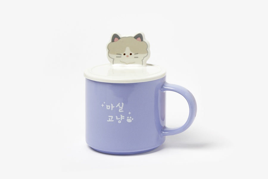 Character Cover Mug (450ml) - Blue Cat