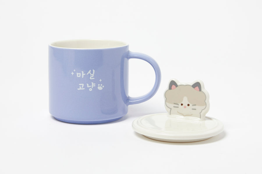 Character Cover Mug (450ml) - Blue Cat