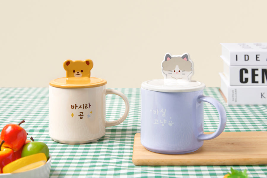 Character Cover Mug (450ml) - Blue Cat