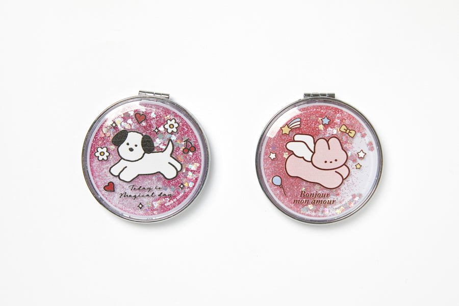 Glitter Puppy Dual Hand Compact Mirror