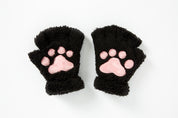 Cat Paw Fingerless Gloves - Black