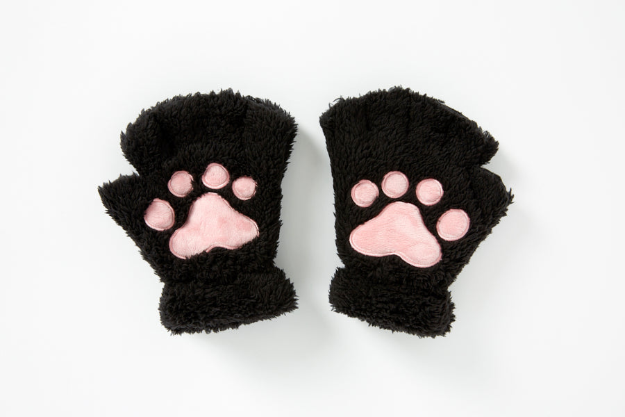 Cat Paw Fingerless Gloves - Black