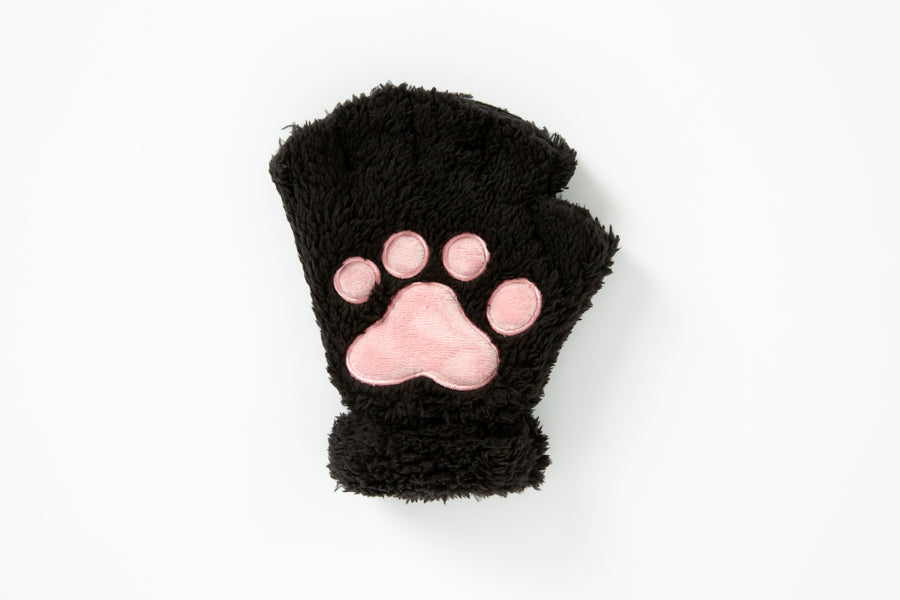 Cat Paw Fingerless Gloves - Black