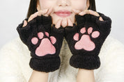 Cat Paw Fingerless Gloves - Black