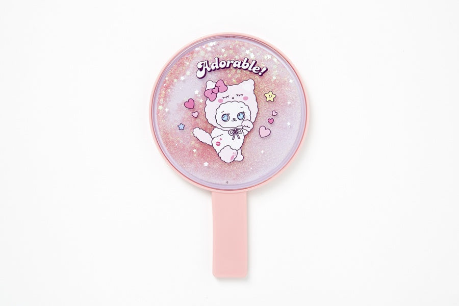 Round Hand Glitter Mirror 'Adorable' Babichon (Pink)