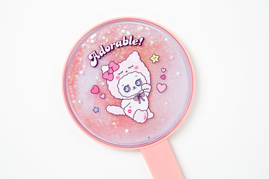 Round Hand Glitter Mirror 'Adorable' Babichon (Pink)