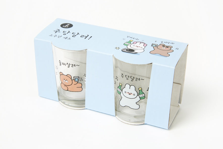 Mini Soju Glass Set: Rabbit & Bear (75ml)