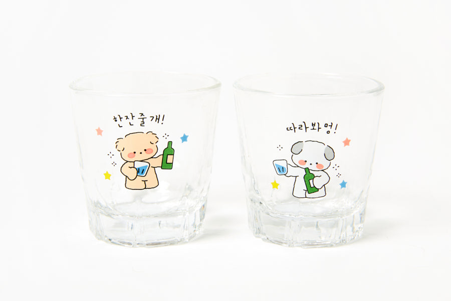 Mini Soju Glass Set: Retro Puppy Buddies (60ml)