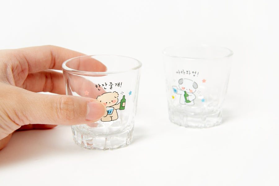 Mini Soju Glass Set: Retro Puppy Buddies (60ml)