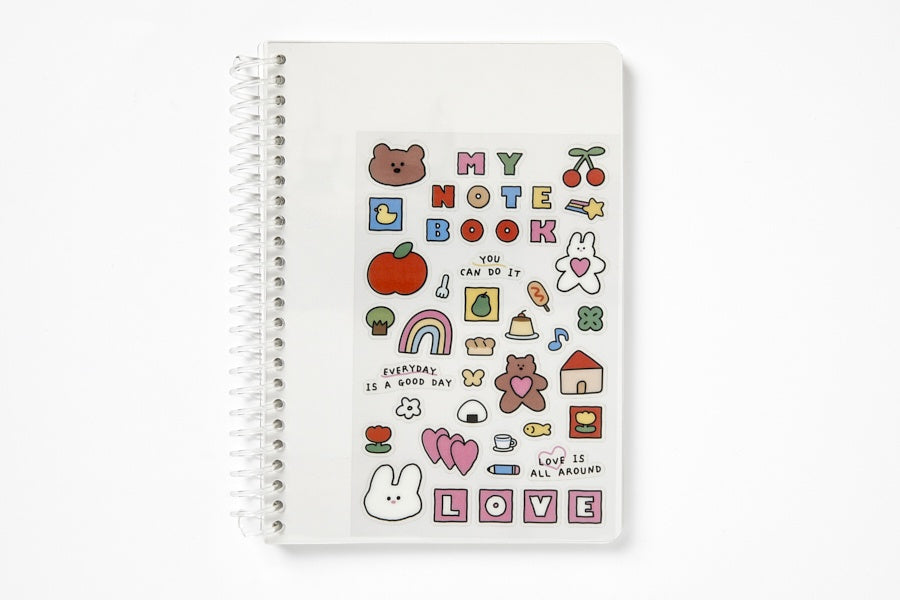 Transparent Cover Spiral Notebook - Heart Bear