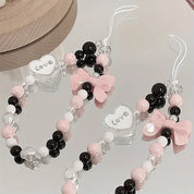 Phone Chain Chick Pink & Black Beaded