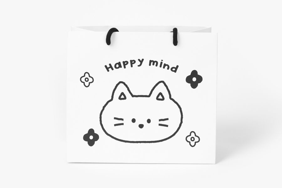 Gift Bag - 'Happy Mind' Cat (Black and White)