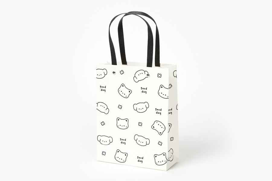 Gift Bag - Puppy and Cat Illustration (White)