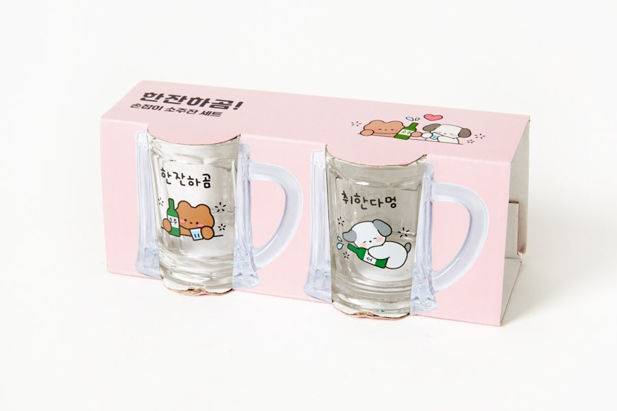 Mini Soju Glass Set (with Handle): Bear & Puppy (55ml)