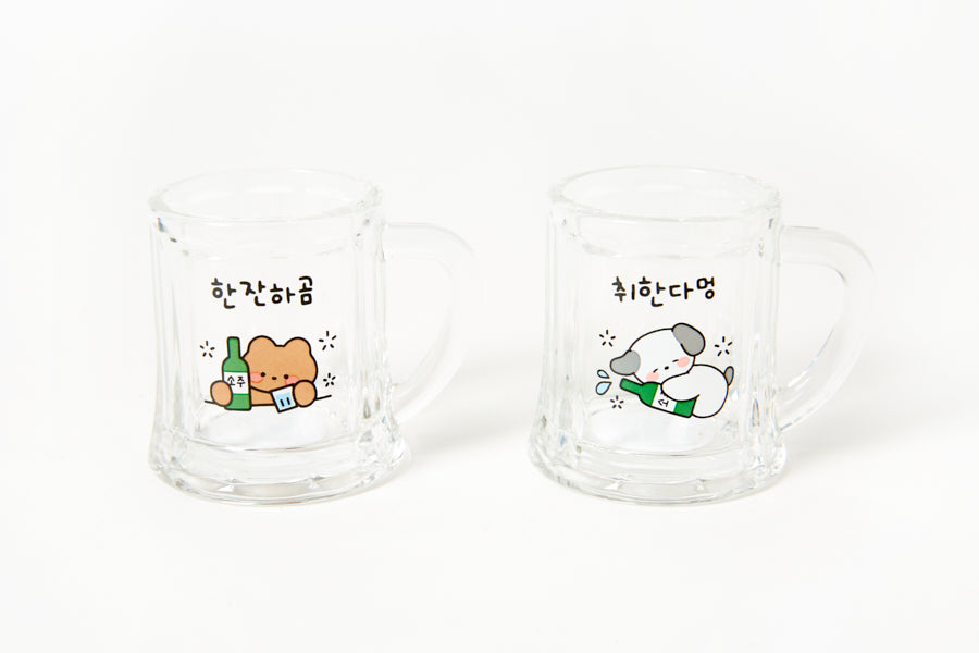 Mini Soju Glass Set (with Handle): Bear & Puppy (55ml)