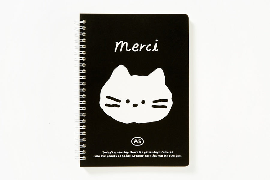 A5 Spring Notebook - Cat (Black)