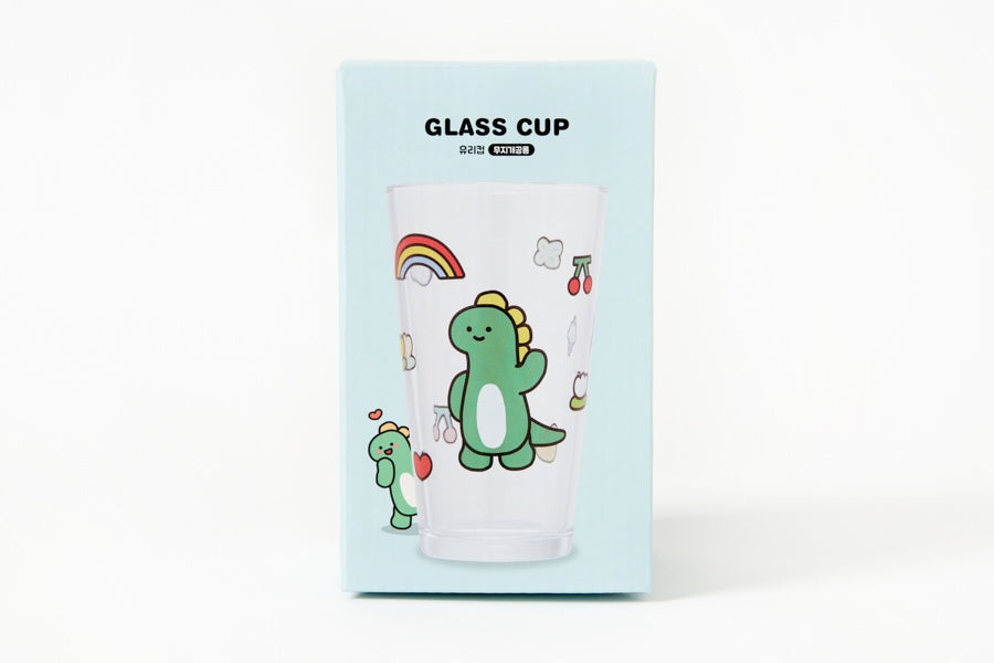 Glass Cup (480ml) - Rainbow Dino