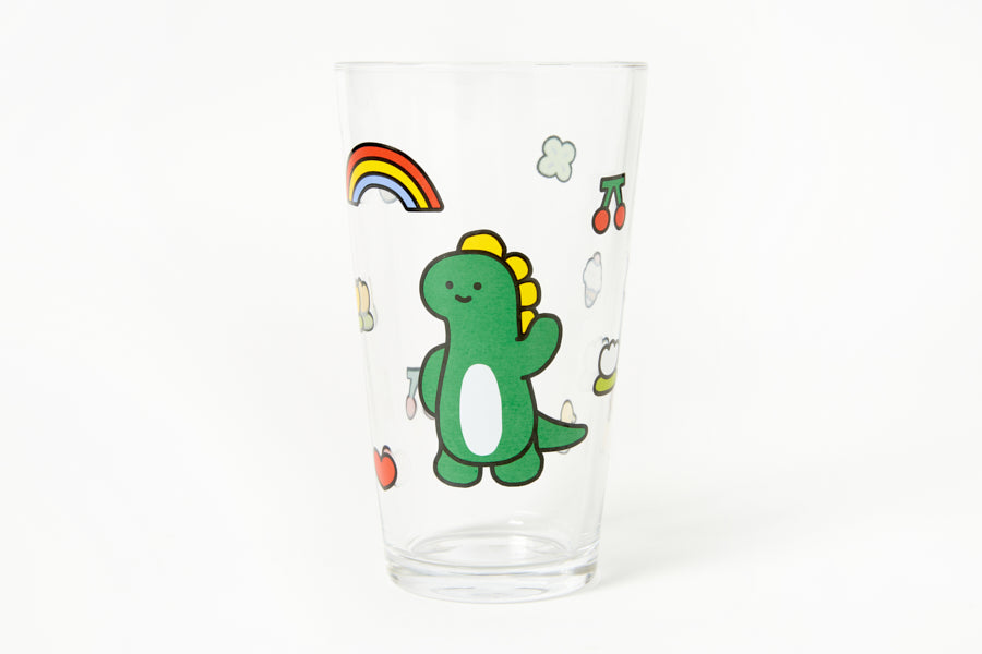 Glass Cup (480ml) - Rainbow Dino