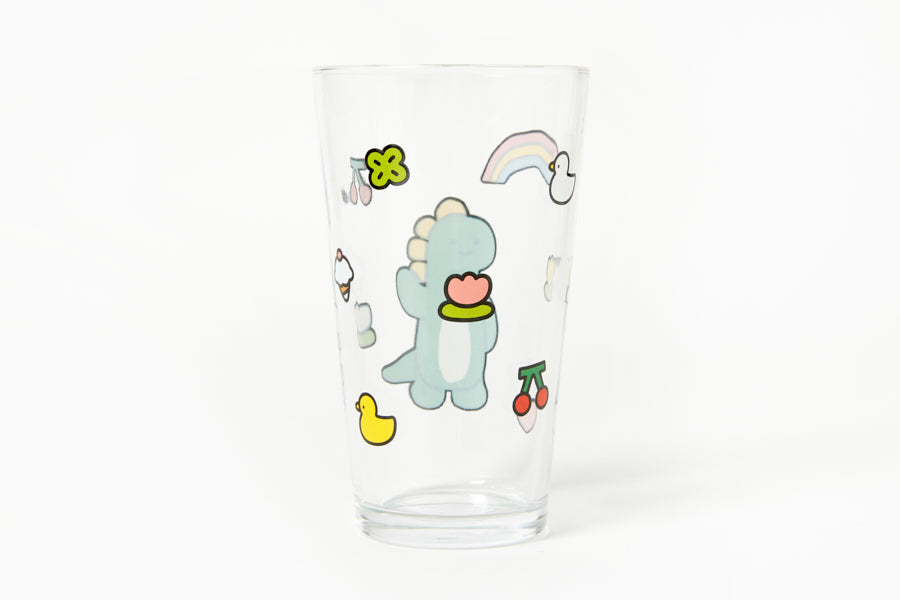 Glass Cup (480ml) - Rainbow Dino