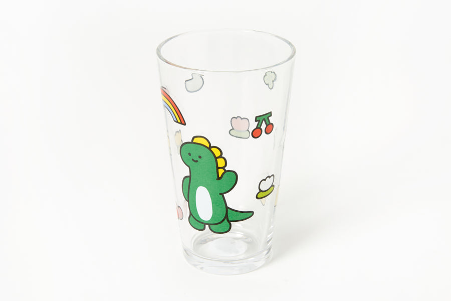 Glass Cup (480ml) - Rainbow Dino