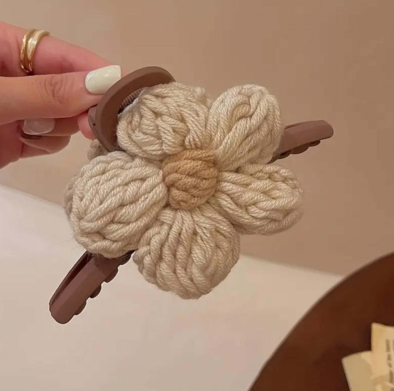 Knitted Hair Claw Clip Flower