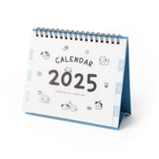 2025 Transparent Monthly Tab Desk Calendar - Puppy & Kitty (Blue)