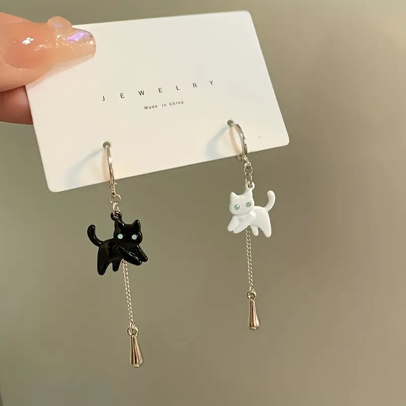 Earrings Black & White Cat