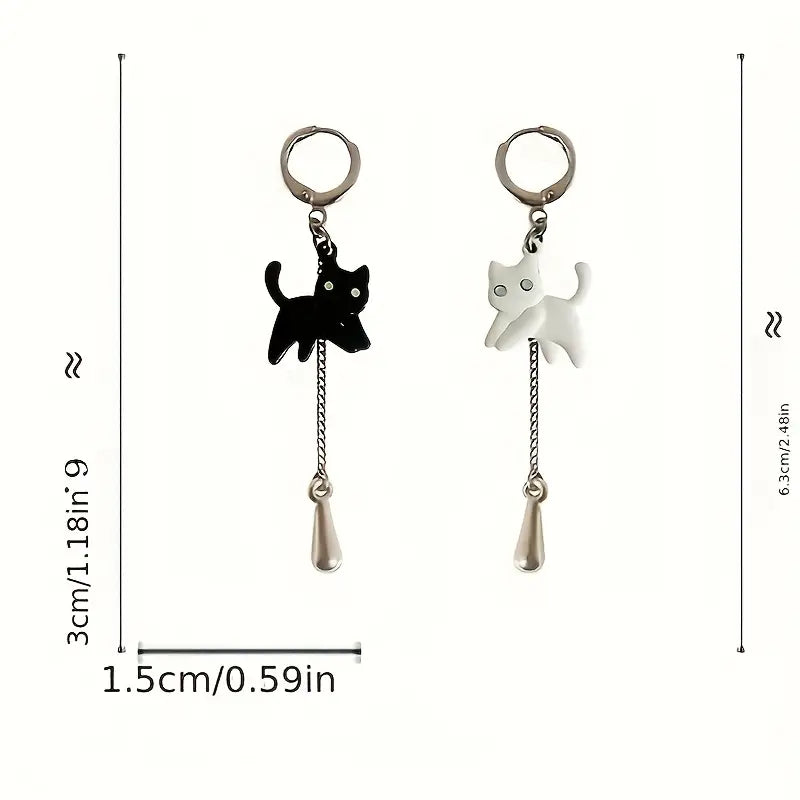 Earrings Black & White Cat