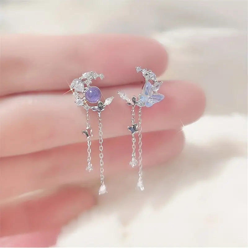 Earrings Sparkling Moon & Butterfly