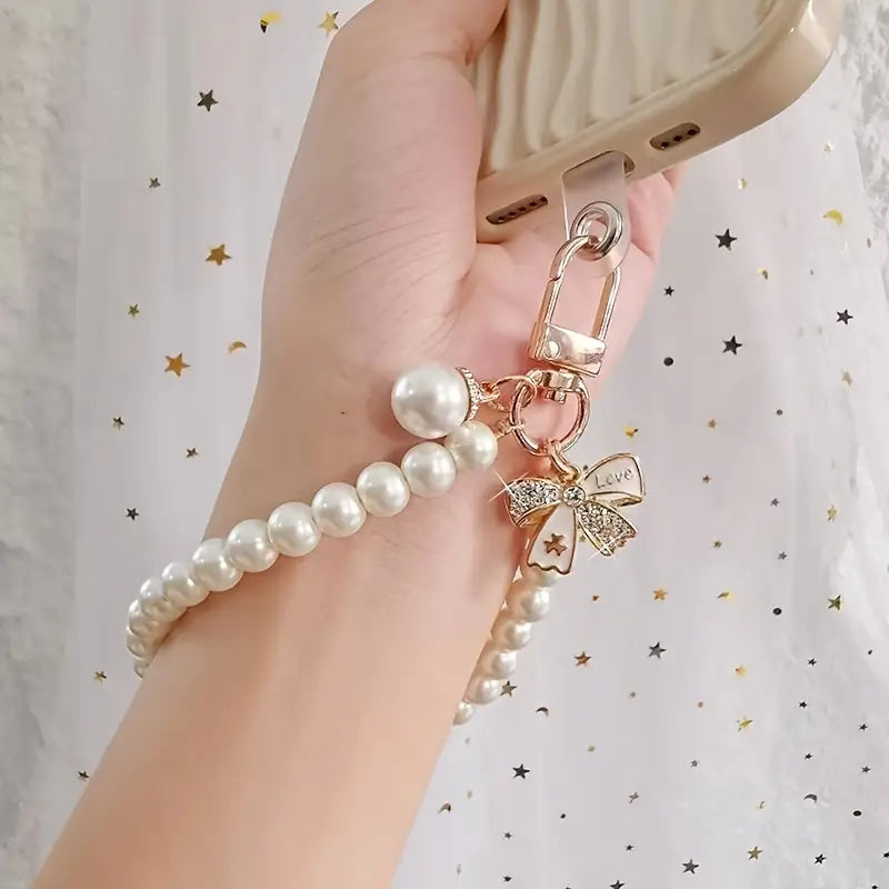 Phone Chain Pearl White Charm