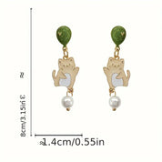 Earrings Dangle Cat with Pearl