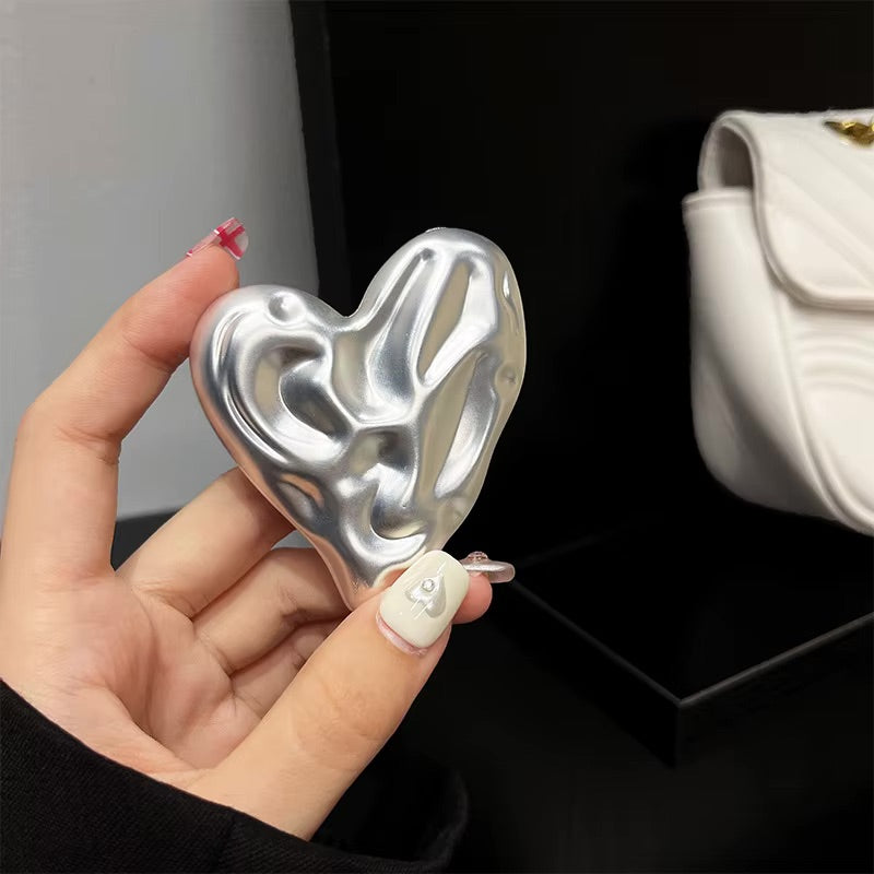 Phone Grip Pleated Heart Silver