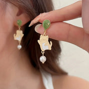 Earrings Dangle Cat with Pearl