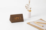 Digital Triangle Desk Wooden Clock (Brown)