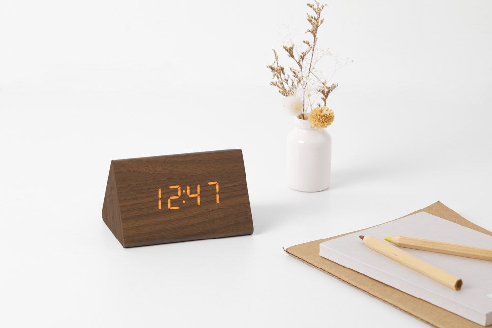 Digital Triangle Desk Wooden Clock (Brown)