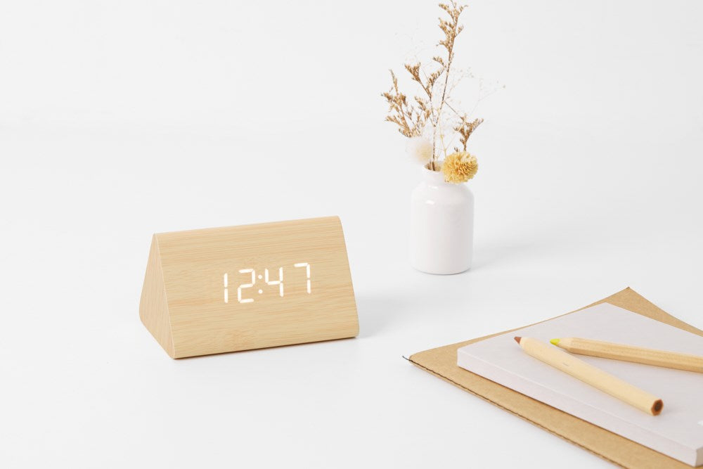 Digital Triangle Desk Wooden Clock (Pink Wood)