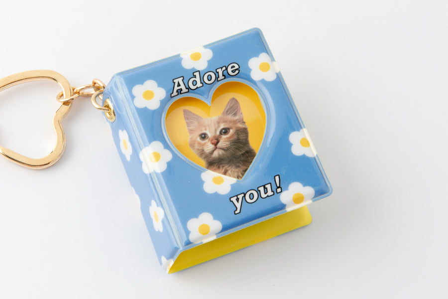 Mini Photo Album Keyring Daisy Cat Blue