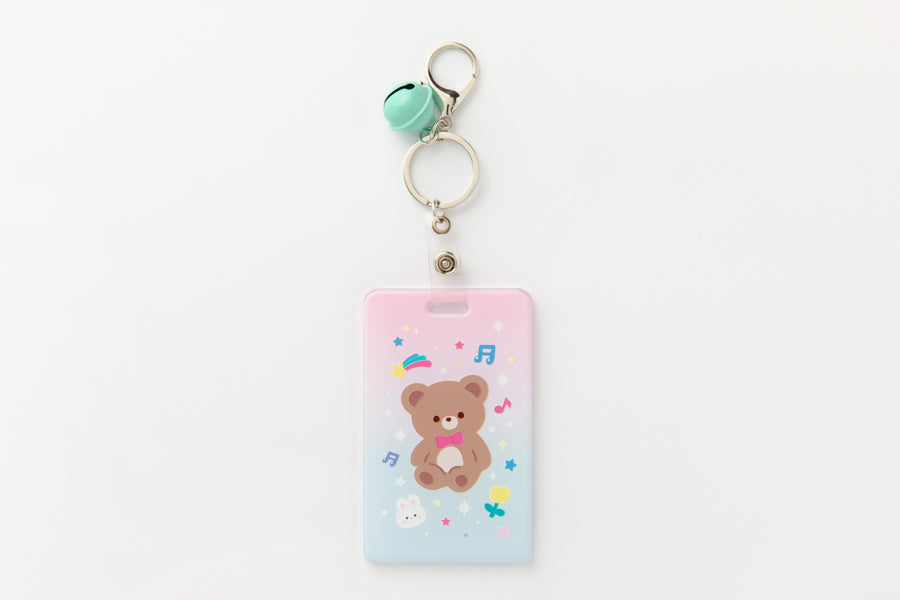 Photo Card Case Rainbow Bear with Bell Key Ring