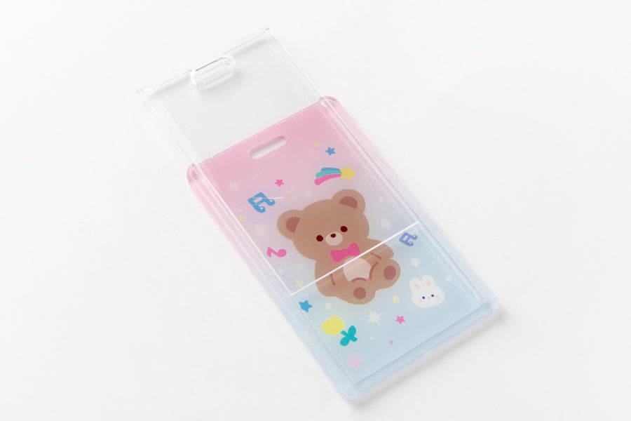 Photo Card Case Rainbow Bear with Bell Key Ring