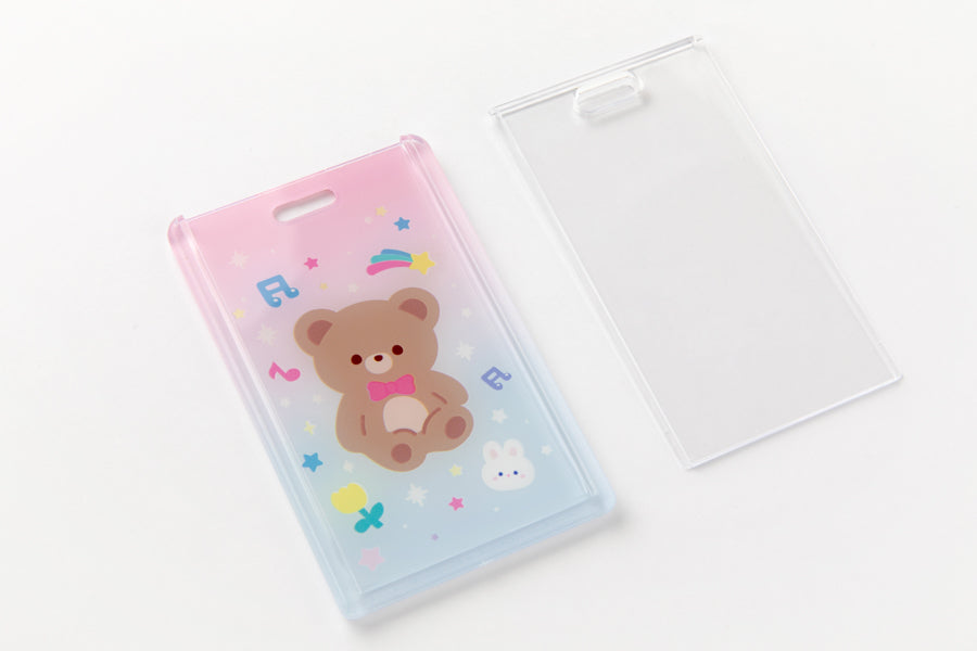 Photo Card Case Rainbow Bear with Bell Key Ring