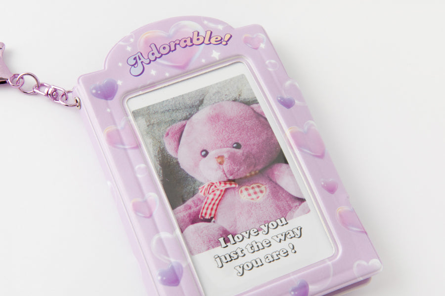 Photo Card Holder 2 Pocket Heart Bear Purple