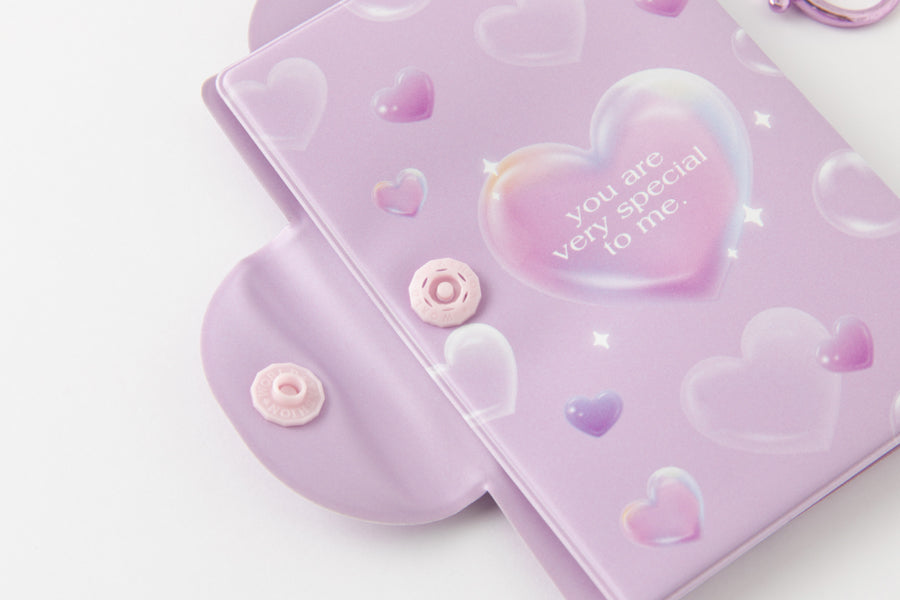 Photo Card Holder 2 Pocket Heart Bear Purple