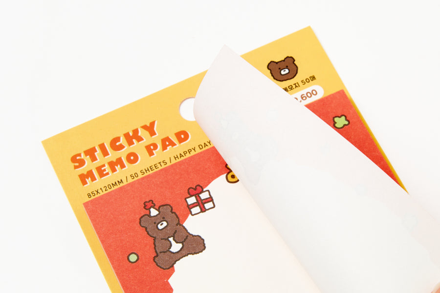 Sticky Memo Pad Red Bear L